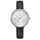 SHENGKE SK K9014 Flowers Pattern Elegant Dial Fashion Women Leather Strap Quartz Watch