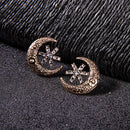Star-Studded Moon Flower Embossed Earrings Female Retro Style