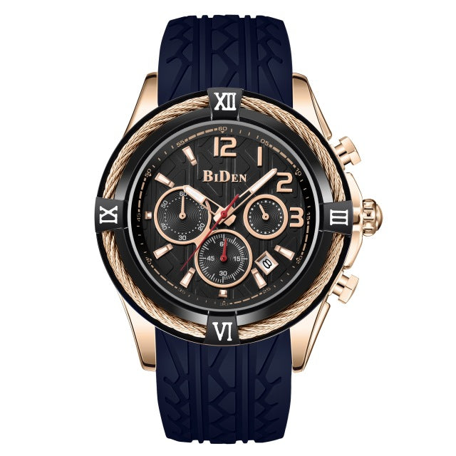 BIDEN 0316 Silicone Watch Band Men Wrist Watch Calendar Sport Quartz Watches