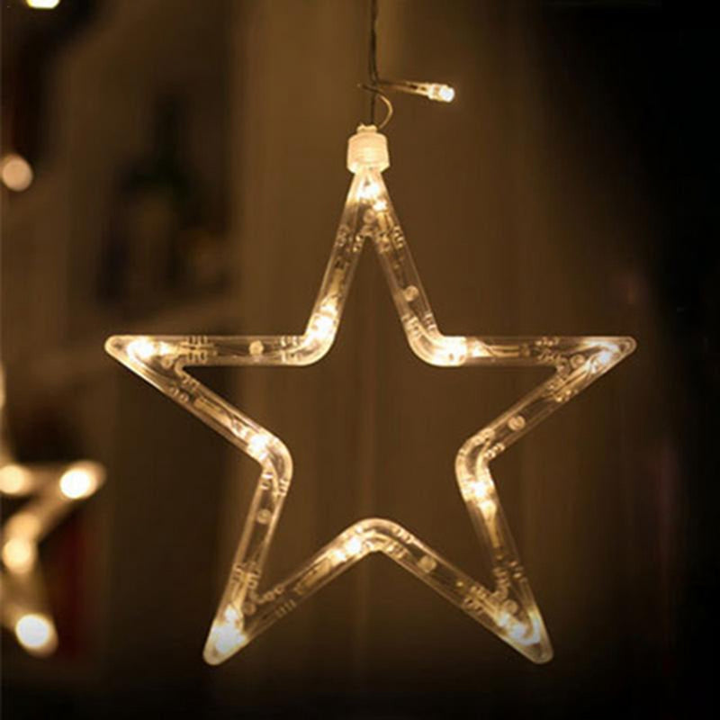 Battery Powered Five-pointed Star LED String Light Christmas Fairy Curtain Light for Home Party Decoration
