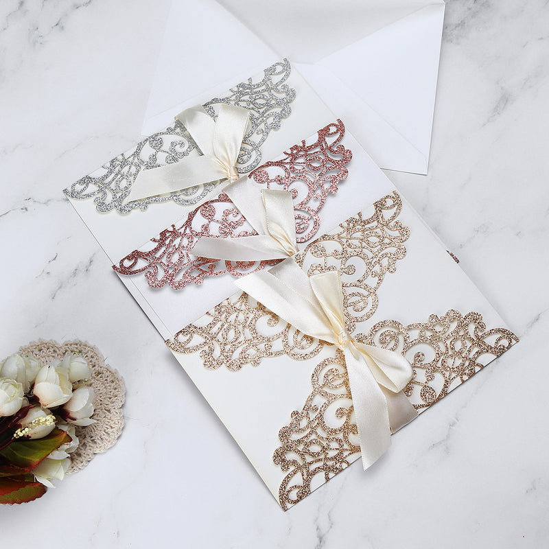 10Pcs Wedding Invitation Greeting Cards Laser Cut Party Invitations with Brown Kraft Card Inser