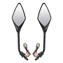 8mm 10mm Pair Motorcycle Rear View Mirrors Side Wind 12V LED Indicator Light Turn Signal