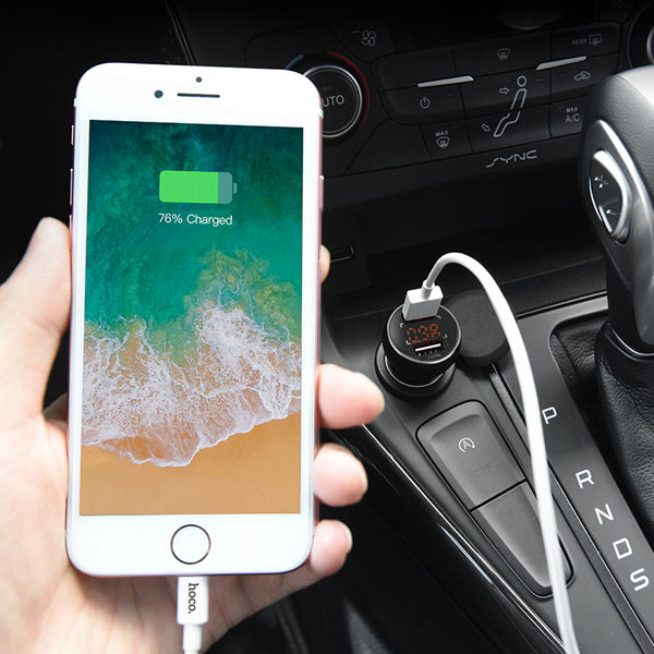 HOCO 3.1A Dual USB Ports Digital Display Fast Car Charger For Mobile Phone Camera Tablet Laptop
