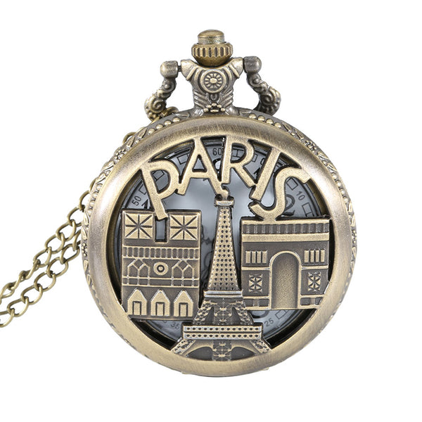 DEFFRUN PARIS Famous European Architecture Pattern Quartz Pocket Watch