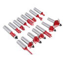 Drillpro 15pcs 1/2 Inch Shank Tungsten Carbide Router Bit Set With Wooden Case Woodworking Cutter