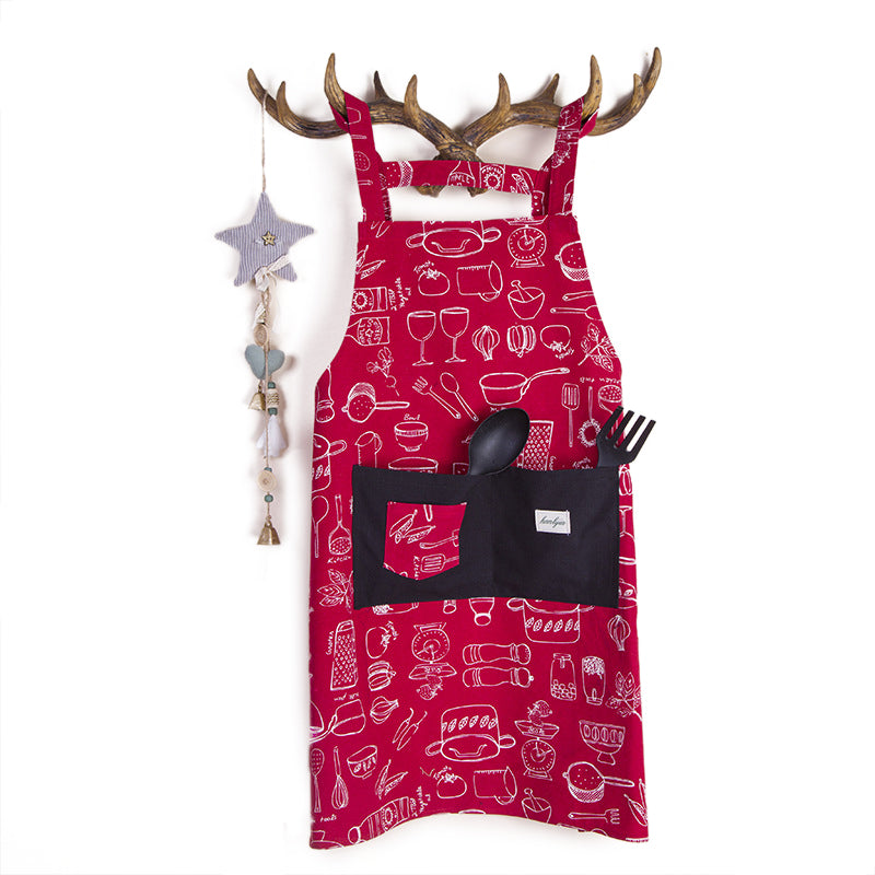 Cute Personality Cotton Canvas Adjustable Sleeveless Work Aprons Anti-falling Apron With 2 Pockets