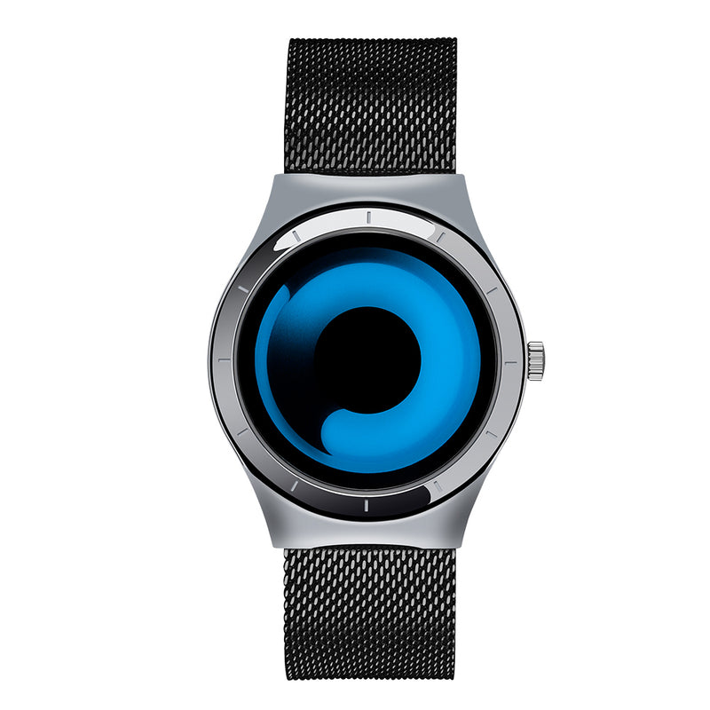 SANDA P1026 Creative Real-time Pattern Dial Leather Mesh Belt Strap Men Quartz Watch