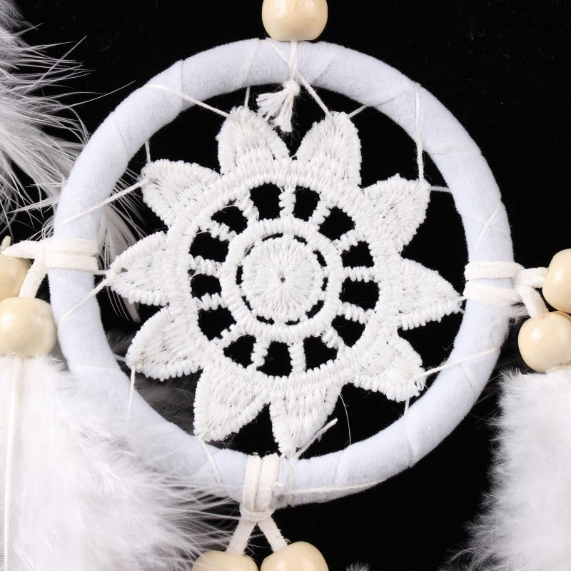 White Lace Flower Dream Catcher Wind Chimes Indian Style Feather Pendant Dream Catcher Decorations