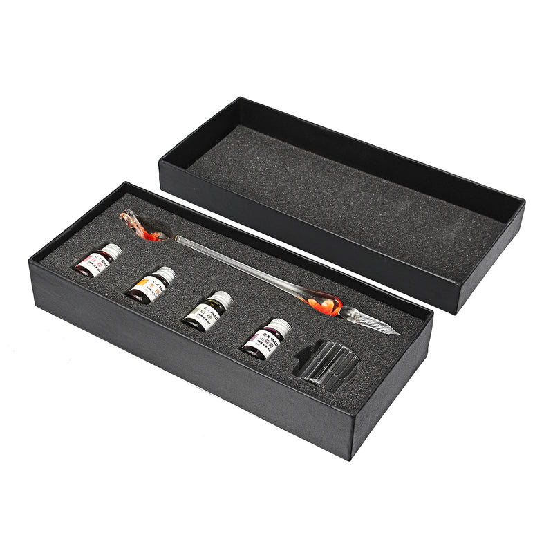 Crystal Glass Dip Pen Set Glass Sign Pen Non-carbon Ink Fountain Signature Writing with Gift Box