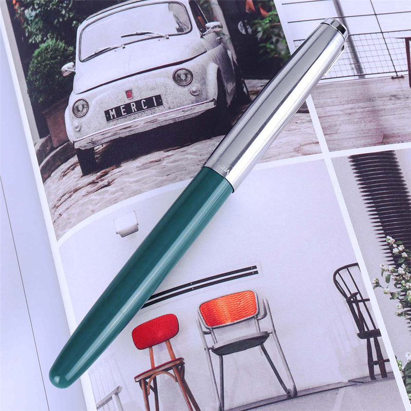 Wingsung 601 0.5mm Fine Nib Fountain Pen Metal ABS Body Silver Cap Office School Supplies