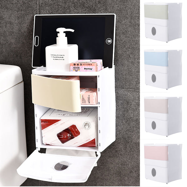 Bathroom Toilet Paper Holder Tissue Kitchen Wall Mounted Storage Organiser Box