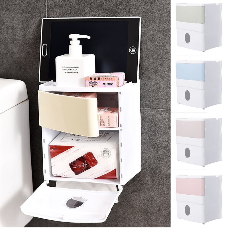 Bathroom Toilet Paper Holder Tissue Kitchen Wall Mounted Storage Organiser Box