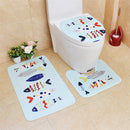 3Pcs Bathroom Cartoon Flannel Toilet Pad Digital Printed PVC Latex Bottom Anti-slip Floor Mat Set