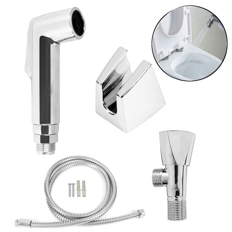 Bidet Shattaf Douche Spray Shut Off Valve Chrome Toilet Shower Head Hose Bathroom Accessories Set