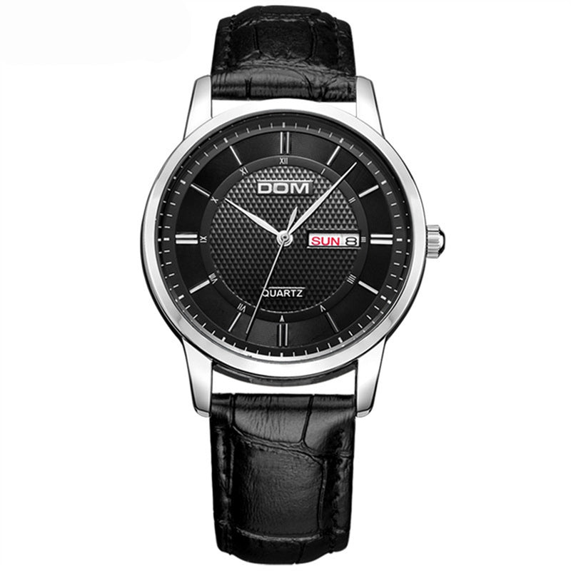 DOM M-11 Business Style Men Wrist Watch Calendar Leather Strap Clock Quartz Watch