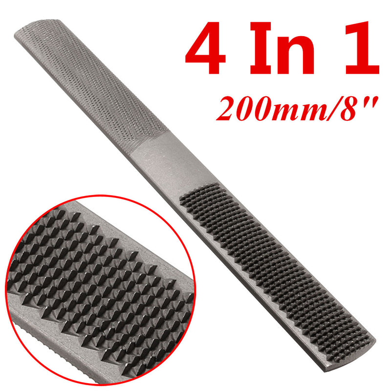 200mm 4 in 1 Wood File Carbon Steel Rasp File Flat Half Round File Woodworking Abrasive Tool