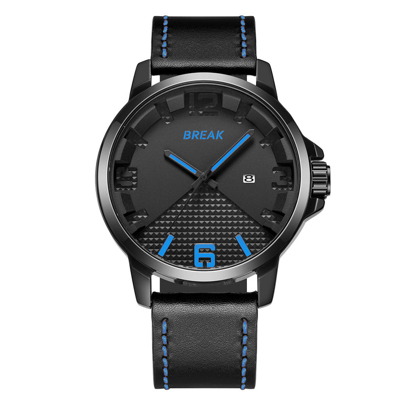 BREAK 3301 Casual Style Waterproof Men Wrist Watch Leather Strap Date Display Quartz Watch