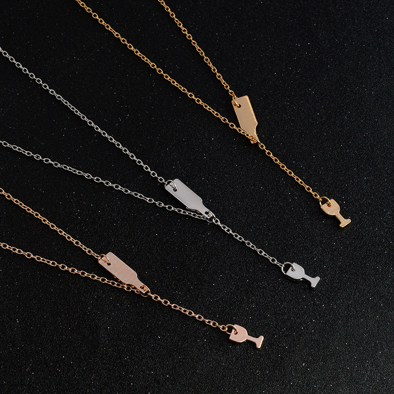 Trendy Pendant Necklace Elegant Chain Beer Wineglass Neclacke Cold Silver Jewelry for Women
