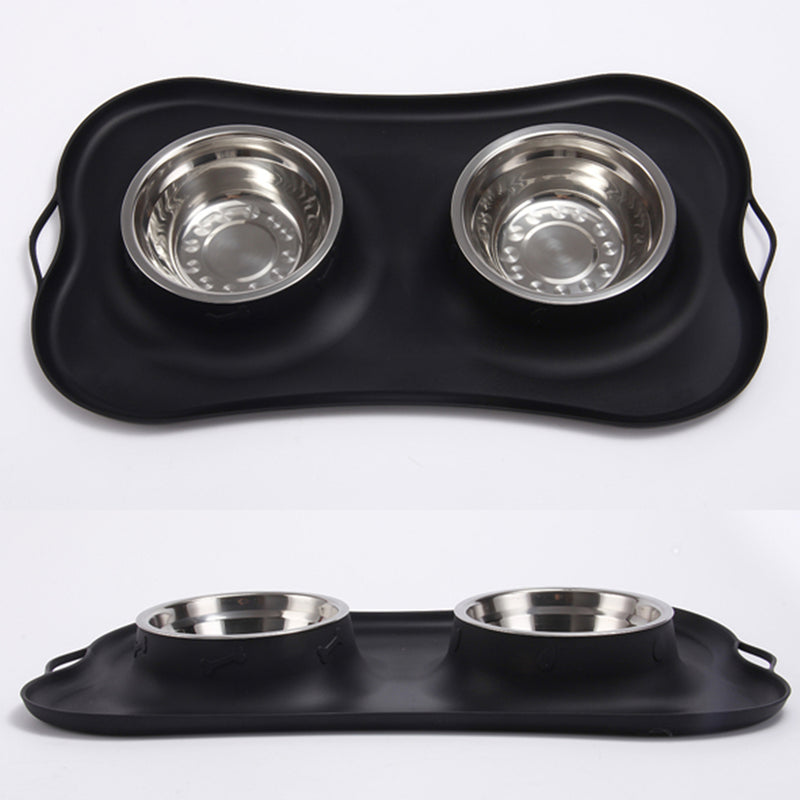 Stainless Steel Dog Cat Bowl Non Spill Silicone Mat Pet Water Food Dish Feeder