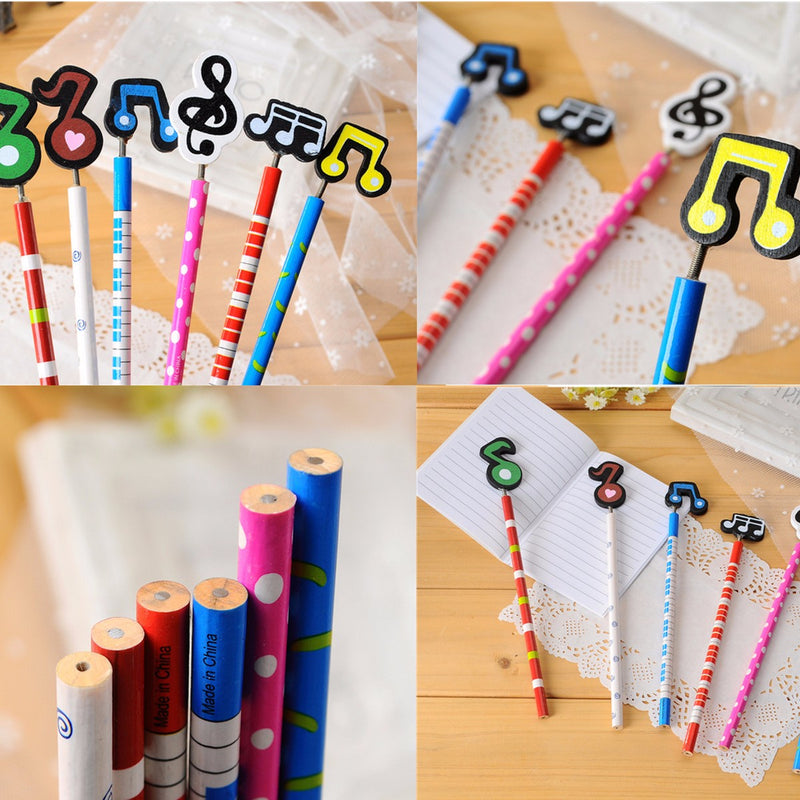 12 Pcs Wooden Musical Note Cartoon Pencils Stationery Gifts for Children