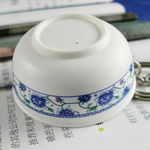 Simulation Large Bowl Chinese Food with Porcelain Spoon Key Chain Home Decoration