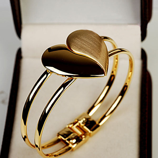 Trendy Metal Geometric Frosted Peach Heart Bracelet Shiny Double Heart Splice Bracelet