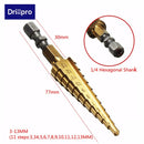 Drillpro DB-S3 3-13MM Titanium Coated Step Drill 1/4 Inch Hex Shank Stepped Drill
