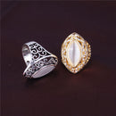 Ethnic White Rhinestone Finger Ring Hollow Oval Geometric Rings Vintage Jewelry for Women