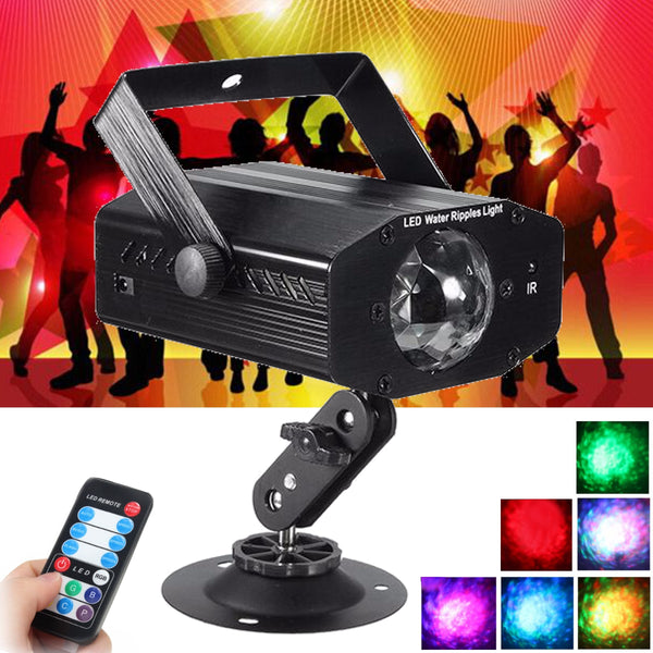 Sound Active Water Wave RGB 7 Color LED Laser Projector Stage Light DJ Disco Party