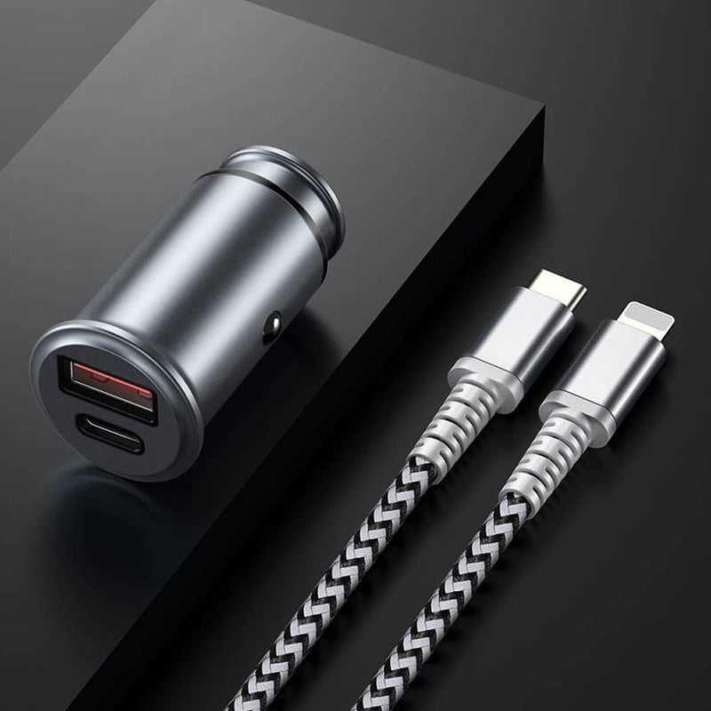 DUX DUCIS 36W QC3.0 PD Dual USB Fast Charging USB Car Charger with 18W 2.4A Data Cable For iPhone XS 11Pro Huawei P30 Pro Mate 30 5G