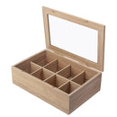 8 Compartments Wooden Tea Box Glass Top Lid Cover Container Teabags Display Storage Gift