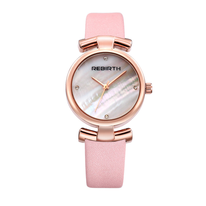 REBIRTH RE049 Simple Design Clock Women Wrist Watch Leather Strap Quartz Watches