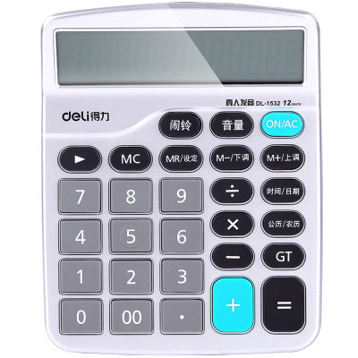 Deli 1532 Voice Computer Human Voice 12-Bit Large Screen Economic Calculator Support Alarm Calendar