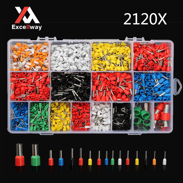 Excellway CT06 2120Pcs Wire Copper Crimp Insulated Cord Pin End Terminal 22 to 5 AWG