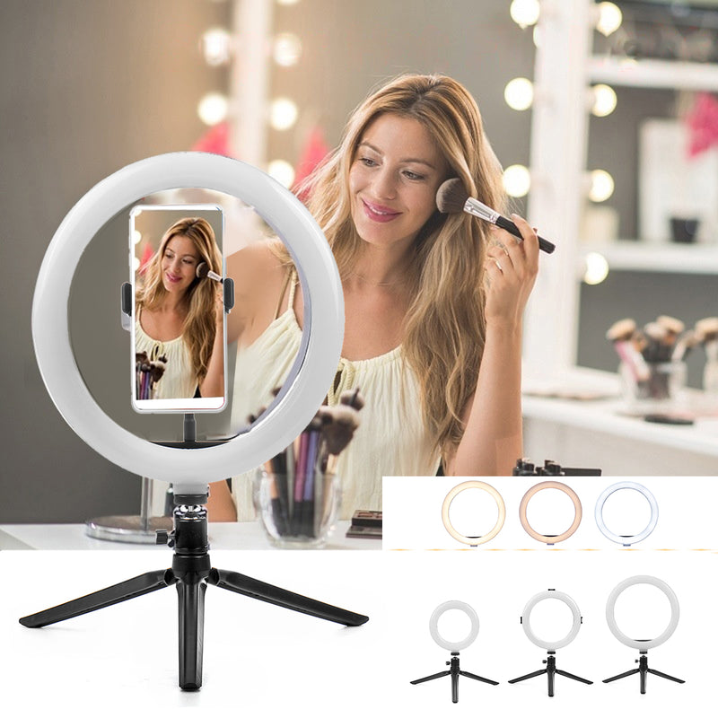 Portable Ring Light LED Makeup Ring Lamp USB Selfie Ring Lamp Phone Holder Tripod Stand Photography Lighting
