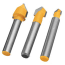 3pcs 1/4 Inch Shank Lettering and Sign Making V-Groove or Round Nose Router Bit Set
