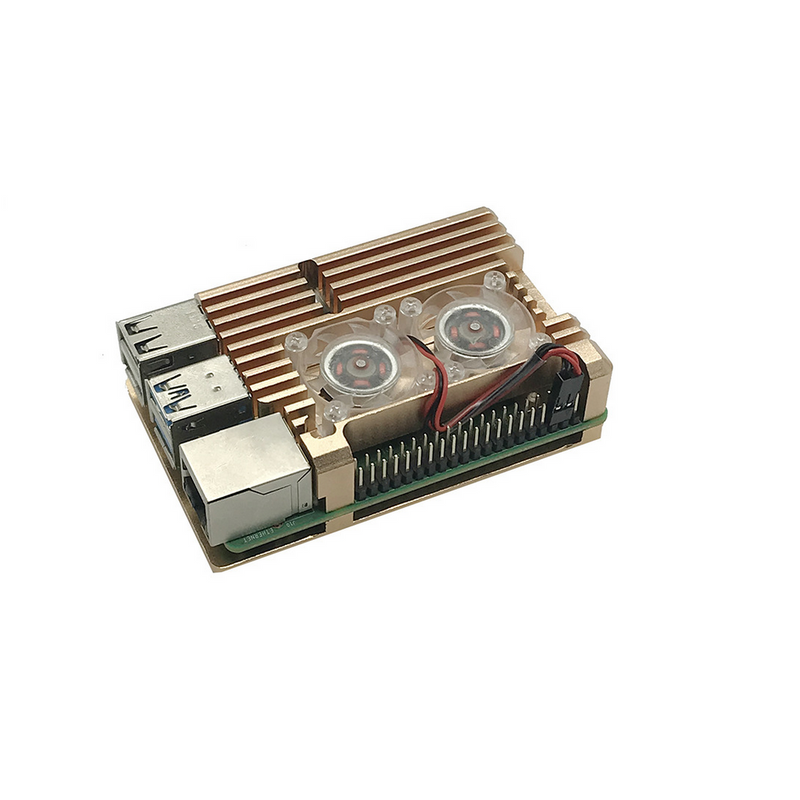 Golden Armor Aluminum Alloy Case Protective Shell Metal Enclosure with Dual Fan for Raspberry Pi 4 Model B Only