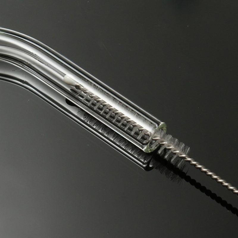 4Pcs 5mm Reusable Clear Bent Glass Drinking Straws Water Juice Straws with Cleaning Brush