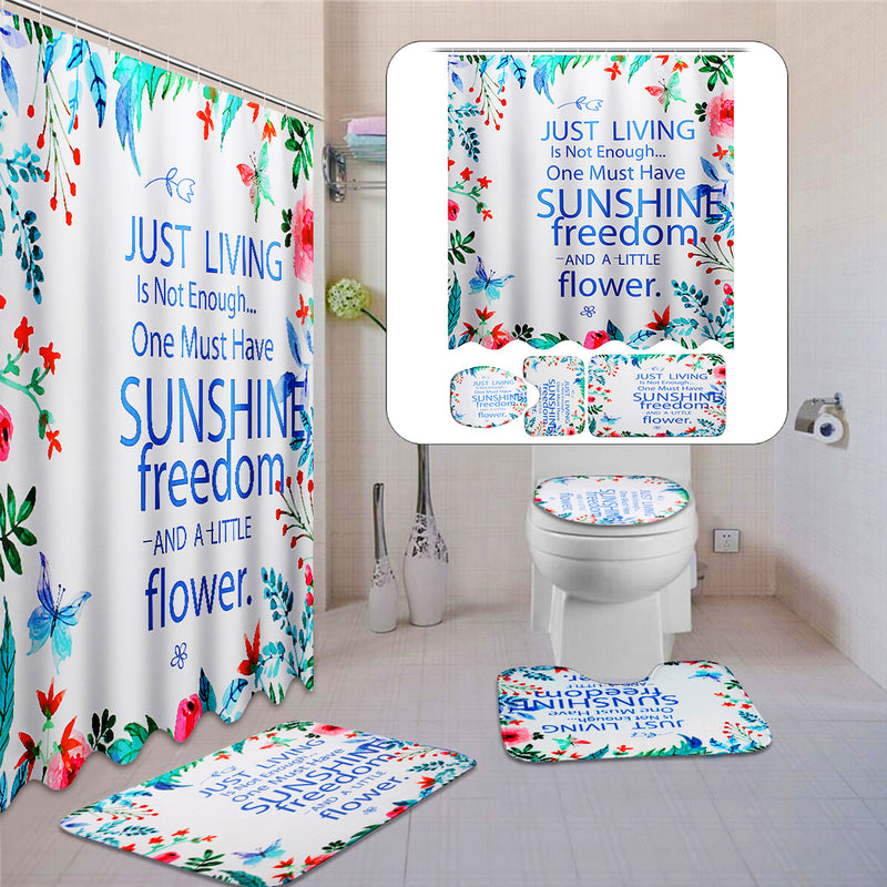 Sunshine Waterproof Bathroom Shower Curtain Toilet Cover Mat Non-Slip Rug Set