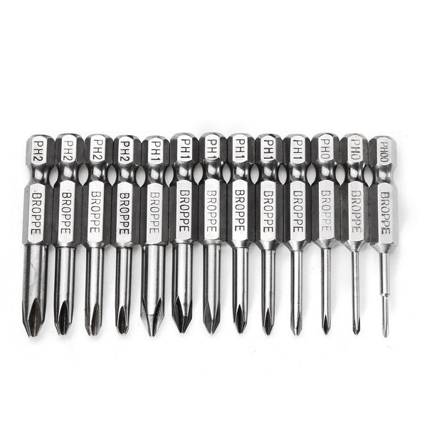 Broppe 13pcs 50mm Magnetic Long Hex Shank Cross Head Screwdriver Bits