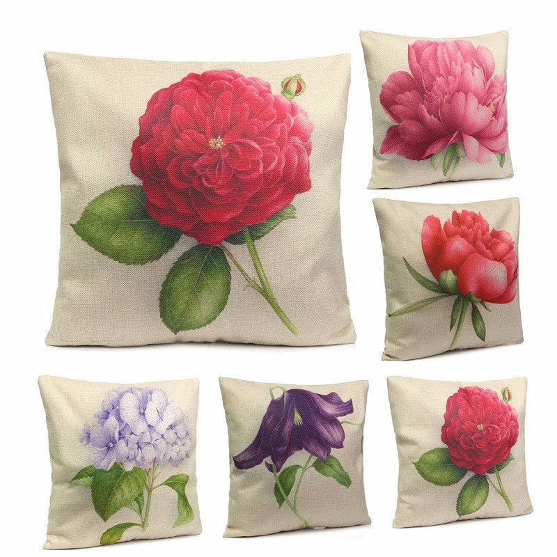 Rose Flowers Cotton Linen Throw Pillow Case Sofa Bed Car Cushion Cover Home Decor