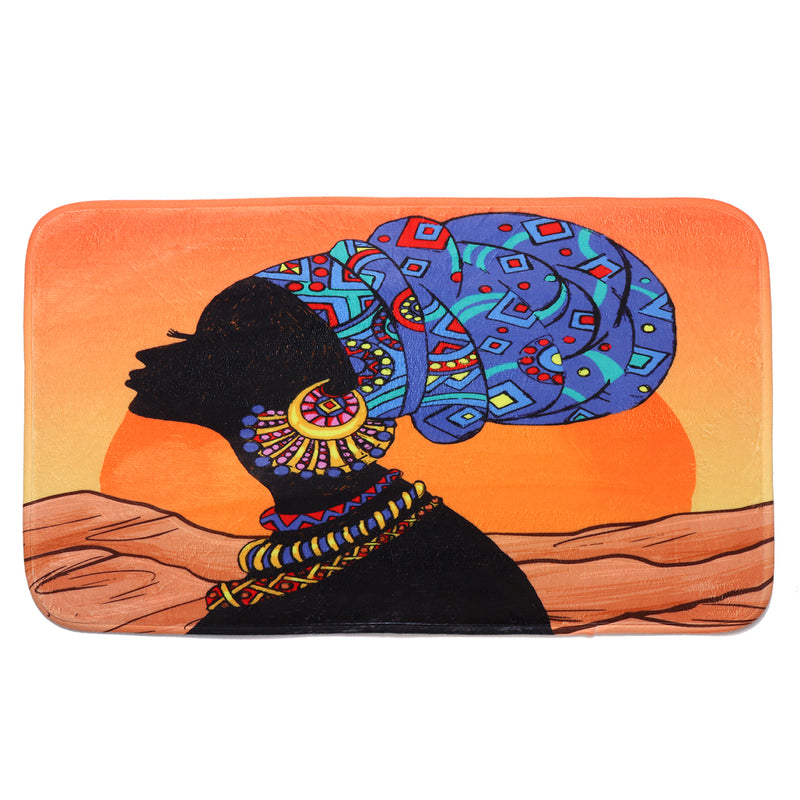 Waterproof African Baotou Woman Shower Curtains with 12 Hooks Bathroom Toilet Rug Mat Set