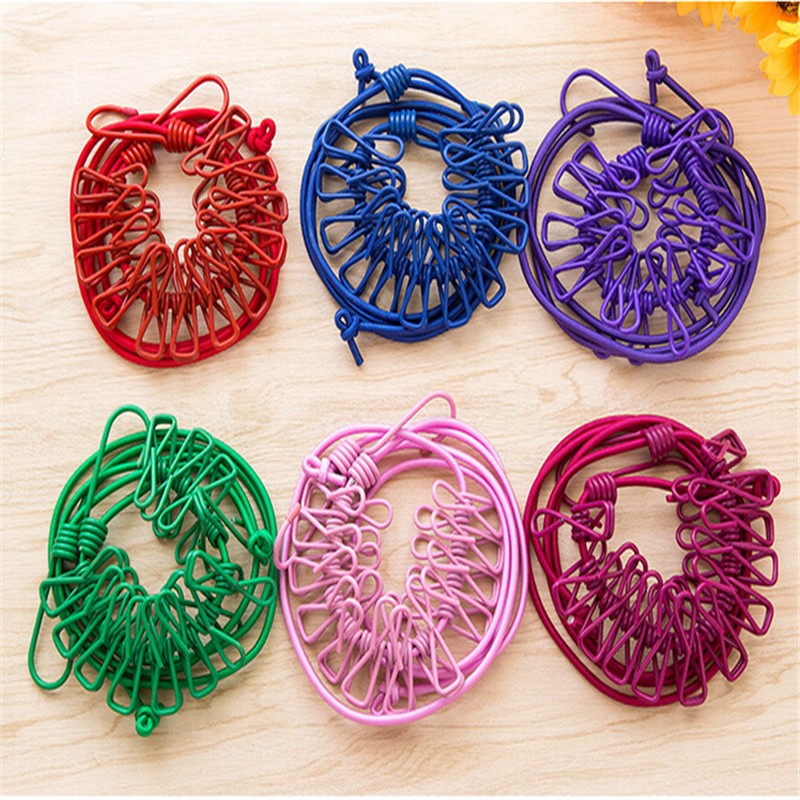 Portable Retractable Clothesline Windproof Stretch Drying Rack 12 Clips Iron-Wire PP Clothesline