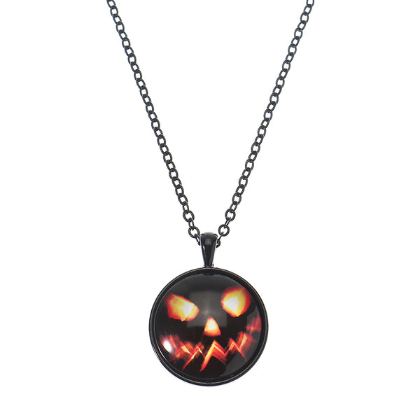 Halloween Pumpkin Witch Necklacee Cute Chain Time Gem Glass Pendant Necklacee
