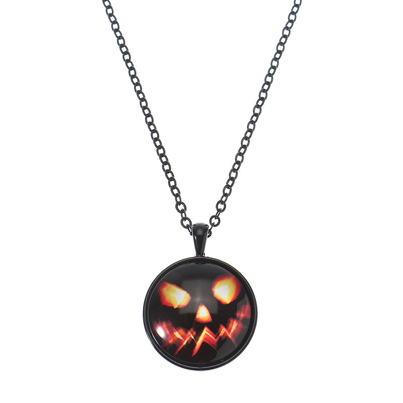 Halloween Pumpkin Witch Necklacee Cute Chain Time Gem Glass Pendant Necklacee