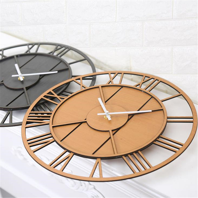 Modern Wall Clock Round Silent Movement Skeleton Roman Numeral Home Minimalist Room Clock