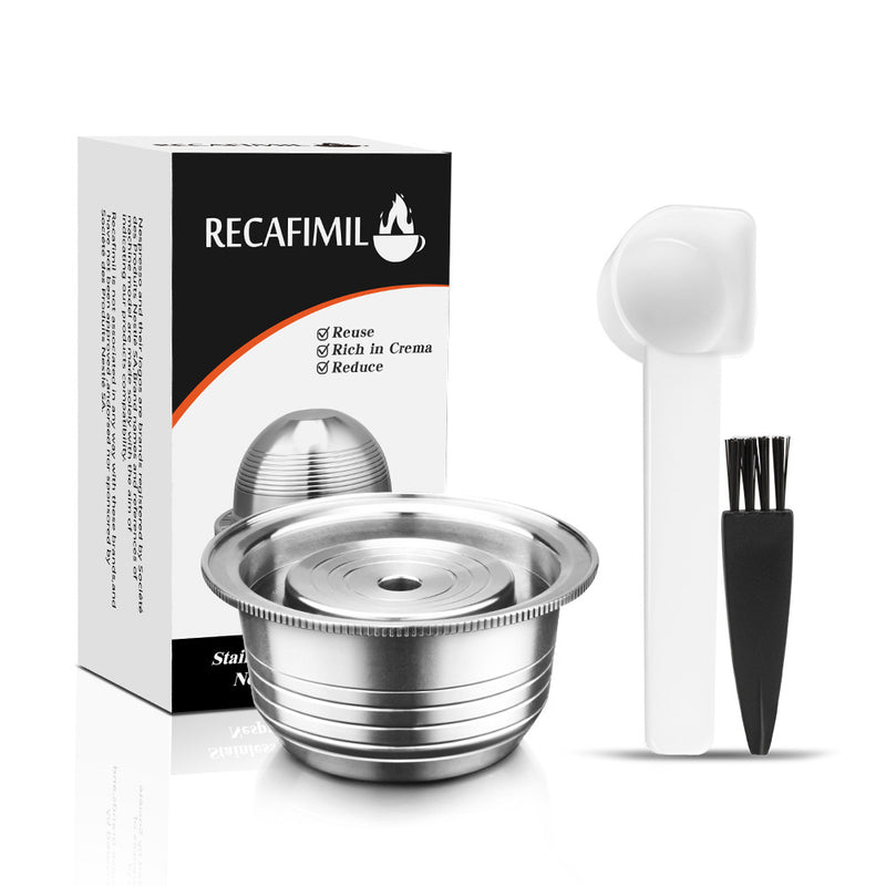 Stainless Steel Refillable Coffee Capsule Cup Reusable Coffee Pods w/ Pods Holder Spoon Brush for Vertuolline GCA1/Delonghi ENV135 Coffee Machine
