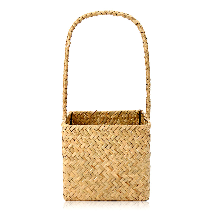 Woven Seagrass Tote Organizer Handle Bag Garden Flower Handmade Plant Pot Plant Baskets Storage Box
