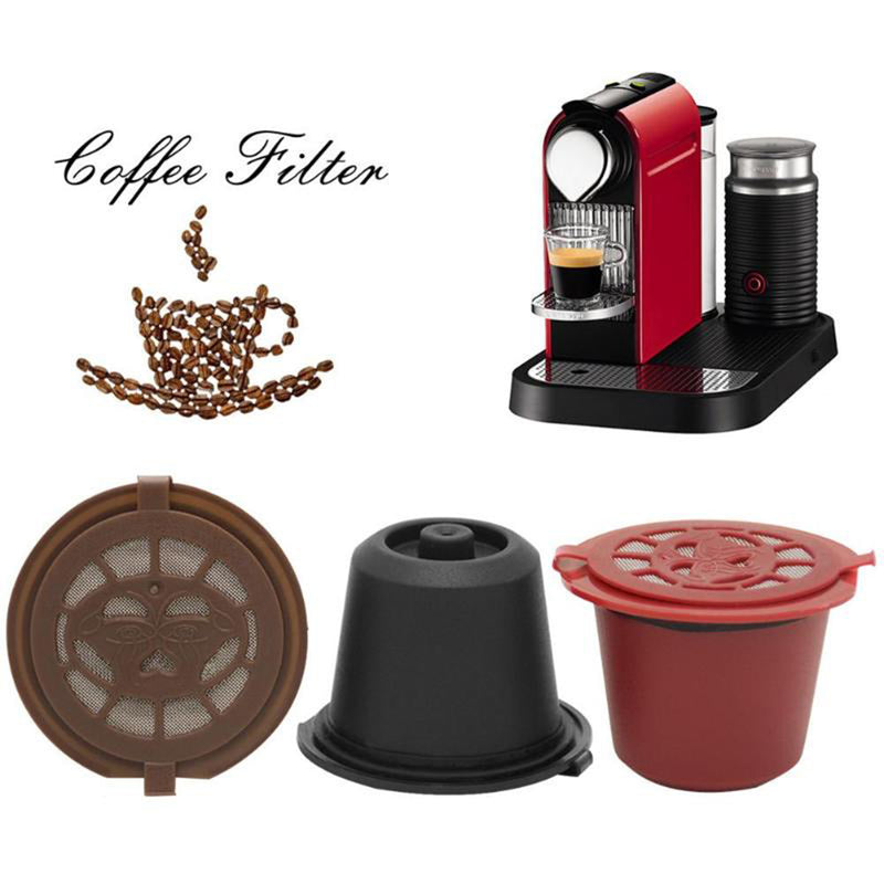 6Pcs/Set 50-100ml Refillable Coffee Capsule Cup Reusable Coffee Pods w/ Coffee Spoon Brush for Nescafe Dolce Gusto Brewer