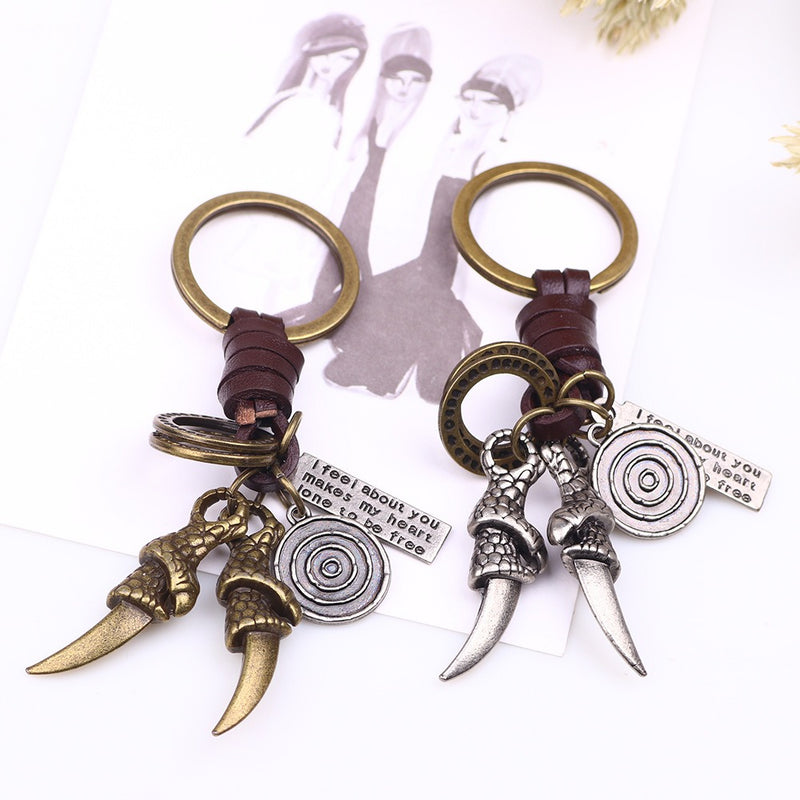 Retro Woven Eagle Claw Keychain Bronze Sliver Keychain Punk Leather Keychain